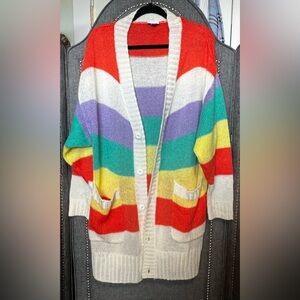 LuLaRoe Striped Rainbow Cardigan - Red, Purple, Green, Yellow, Cream